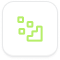 A rounded white square button with a green pixelated staircase and three floating green squares above it, suggesting a digital or progress-related icon—ideal for golf lessons or tracking your golf London achievements.
