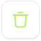A green outline of a trash can icon centered on a rounded square white background, representing a delete or remove function—ideal for managing golf memberships or organizing your golf London profile.