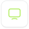 A square icon with rounded corners, featuring a green outline of a computer monitor above a curved line, evokes the style of golf lessons in London—all set on a clean white background.